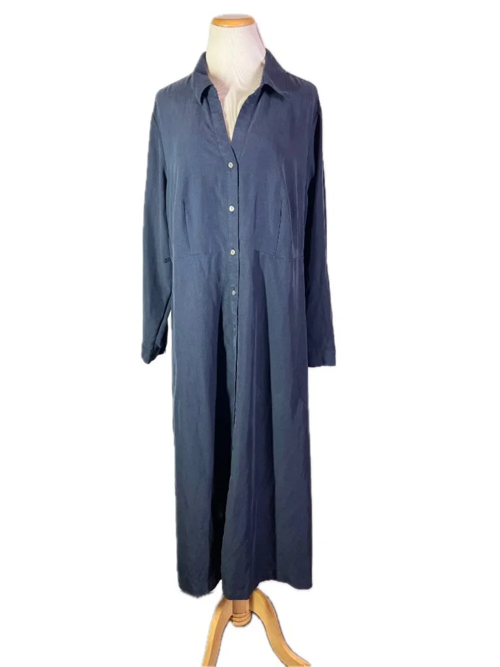 J. Jill Size XL Navy Blue Long Sleeve Shirtdress Lyocell